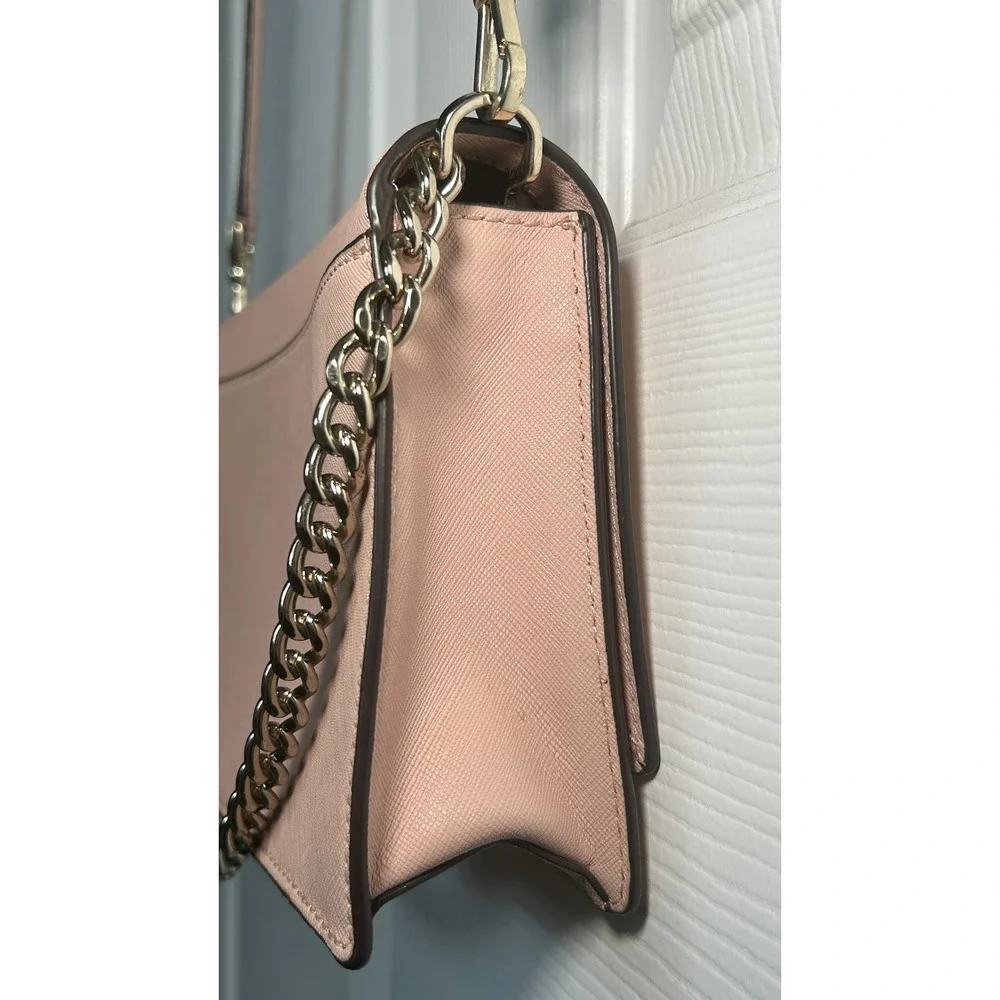 Kate Spade Laurel Way Crossbody Pink Saffiano Gunmetal Chain Shoulder Bag Purse